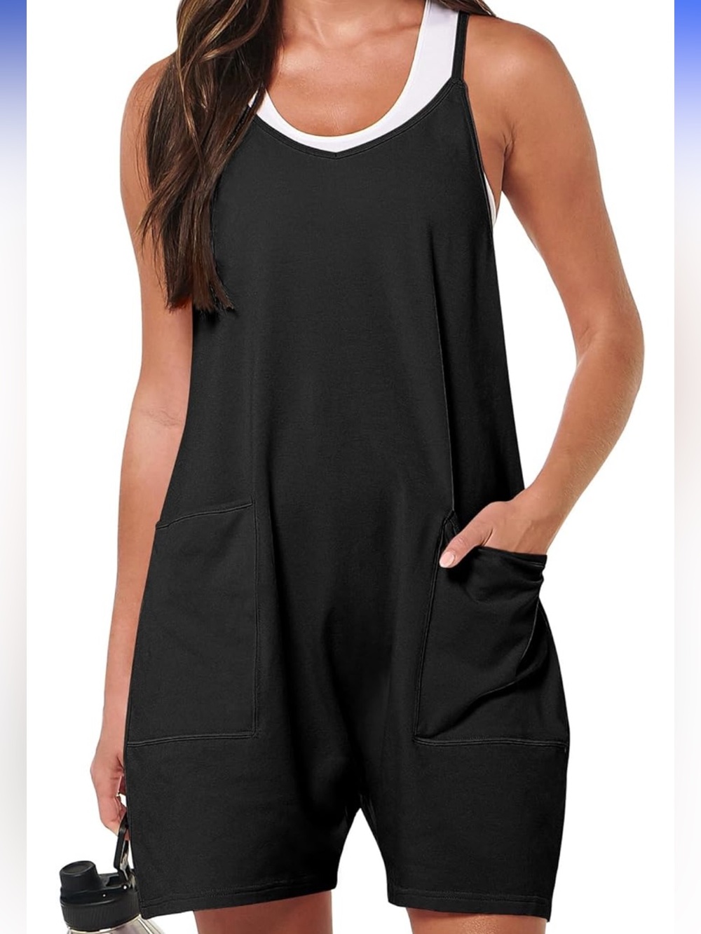 Black Sleeveless Pocket Romper - Women Jumpsuit